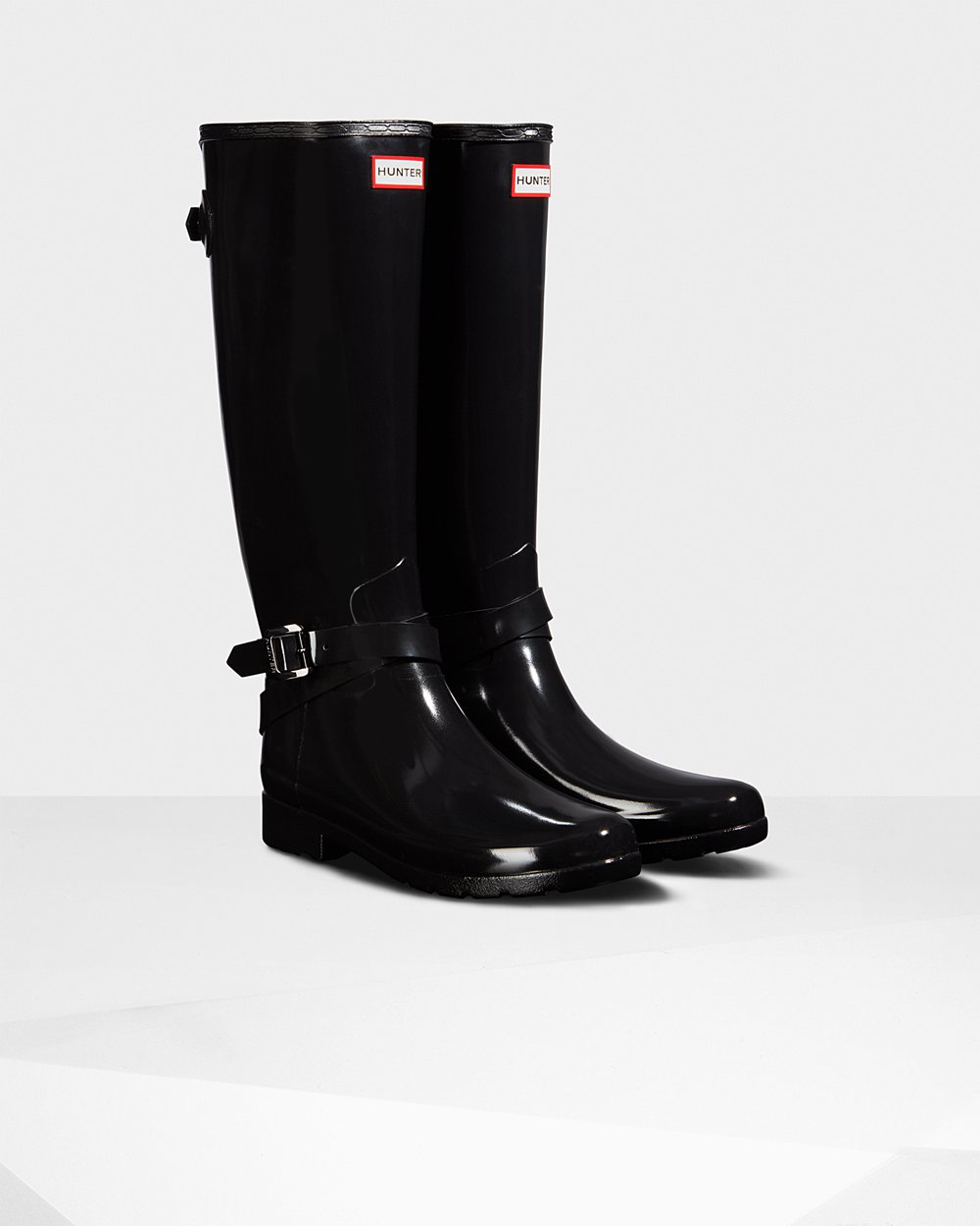 Womens Hunter Tall Rain Boots Black - Refined Adjustable Gloss - 2635804-DU